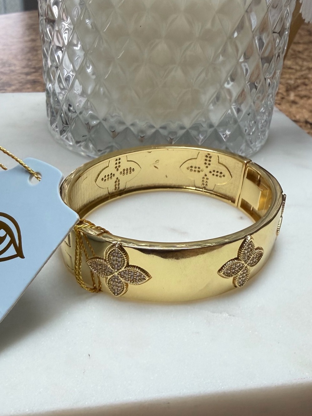 Eye Candy Gold Floral Pavé Bangle Bracelet - Women Jewelry
